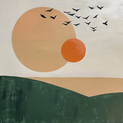 Vogels in de zonsondergang - Abstract landschap