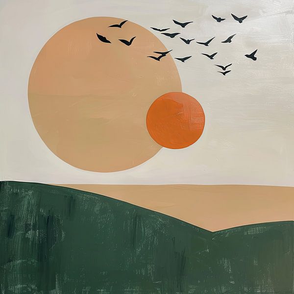 Birds in the sunset - Abstract landscape by Poster Art Shop