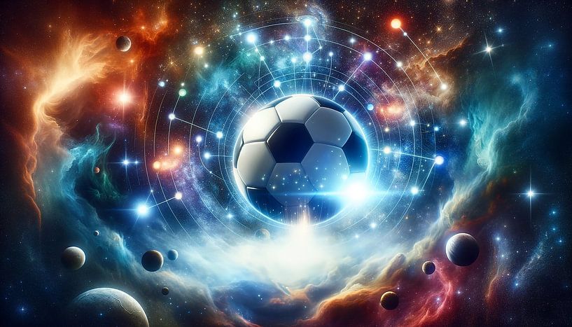 Futuristisch voetbalveld in cyberdimensie van artefacti