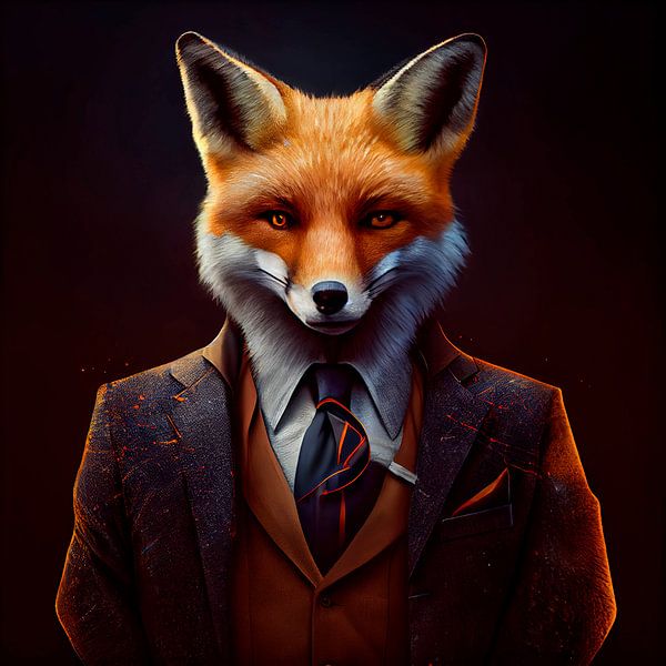Stately portrait of a Fox in a fancy suit by Maarten Knops