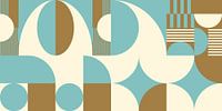 Abstracte retro geometrische kunst in goud, blauw en gebroken wit nr. 3 van Dina Dankers thumbnail
