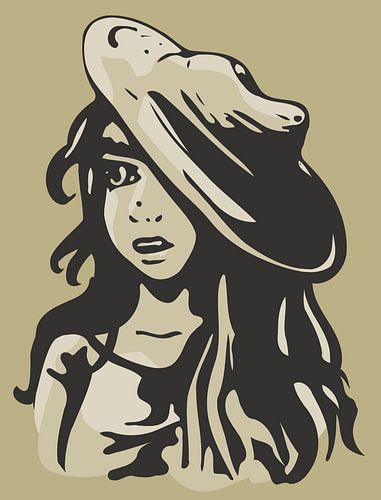 portret meisje met hoed - zand kleur