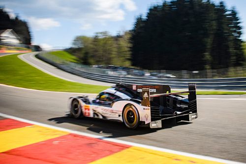 Porsche 919 Hybrid  sports-prototype racing car in Eau Rouge