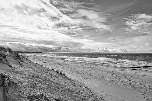 On the beach of the Baltic Sea in black and white