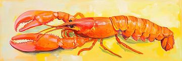 Oranje Kreeft | Kleurrijke Kreeft op Geel van De Mooiste Kunst