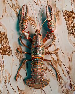 Homard en cuivre sur fond de marbre