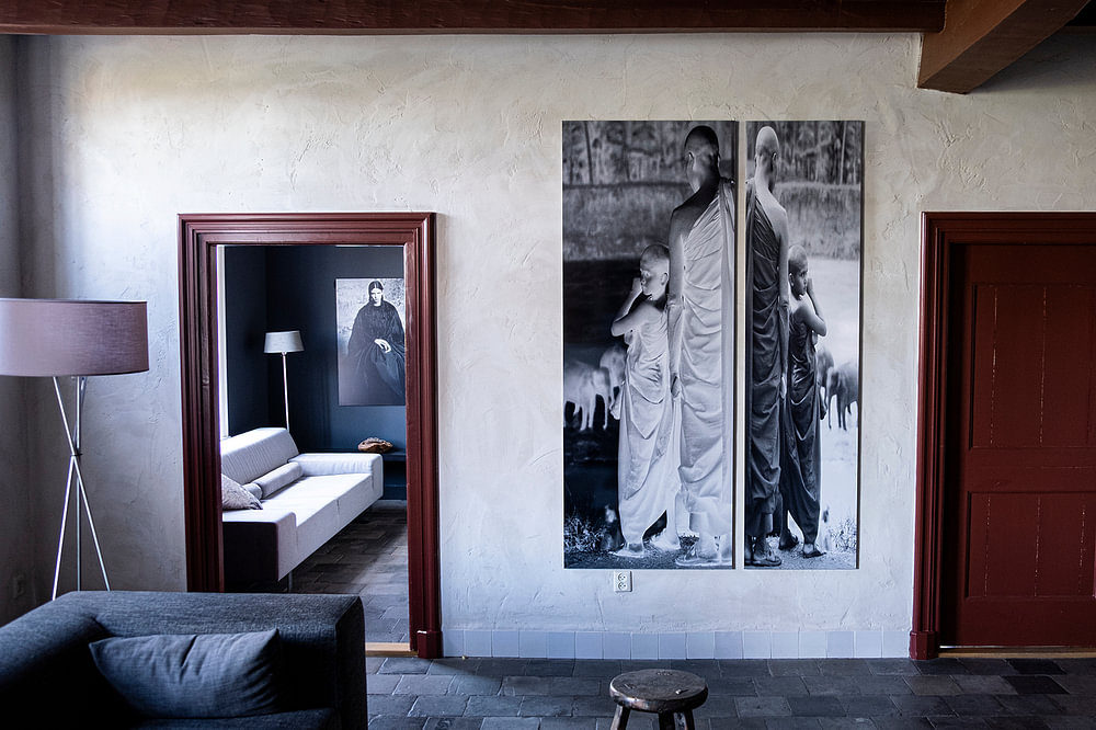 Panel 1 of diptych monks at bathing elephants