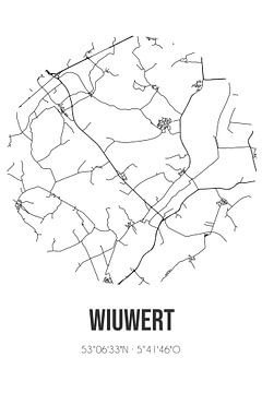 Wiuwert (Fryslan) | Karte | Schwarz und weiß von Rezona