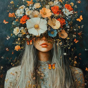 Vrouw met bloemen van Blikvanger Schilderijen