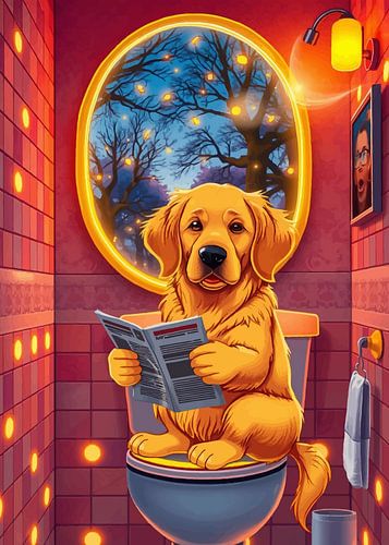 Golden Retriever die een krant leest