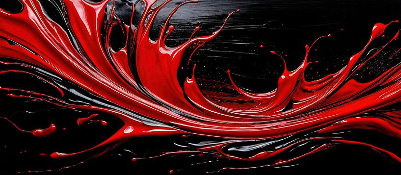 Red eruption in the black of silence - a gesture between explosion and silence in impasto colour: the abstract splash of colour as a carrier of painterly intention in the panoramic dialogue by AidasignArt