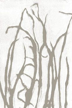 Herbe taupe dans un style rétro. Art moderne botanique minimaliste en gris béton et blanc sur Dina Dankers
