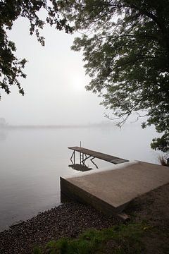 Steiger in de Maas bij mist van Peter de Kievith Fotografie