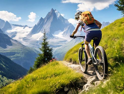 Mountainbiker op een bergpad