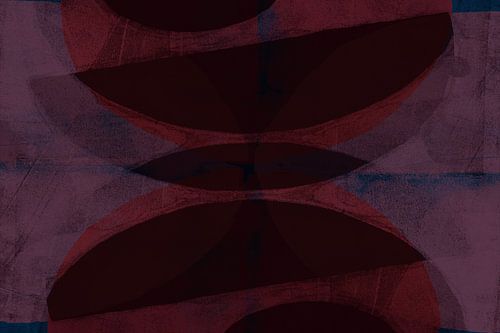 Abstracte vormen in merlotrood, paars, blauw en bordeaux.