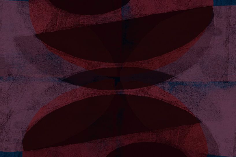 Abstract shapes in merlot red, purple, blue and burgundy. by Dina Dankers