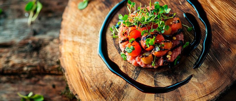 Frischer Tartare mit Kräutern dekoriert von Poster Art Shop