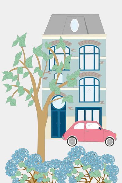 Charaktervolle, fröhliche Illustration eines Herrenhauses. von FlowerHat