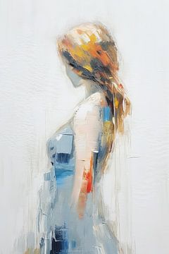 Een Vrouw in Serene Tinten - Schilderij Vrouw