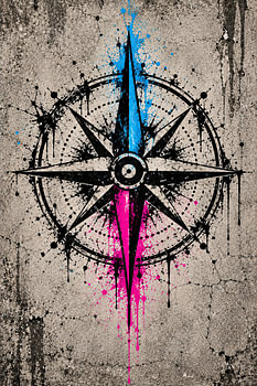 Neon Compass on Concrete x Street Art Graffiti
