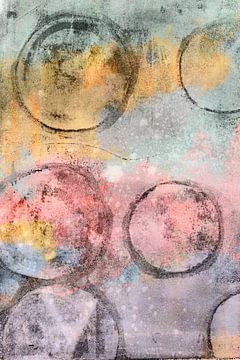 Moderne abstracte geometrische kunst in pastelroze, paars en geel van Dina Dankers