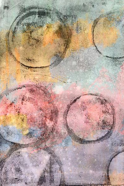 Moderne abstrakte geometrische Kunst in Pastellrosa, Lila und Gelb von Dina Dankers