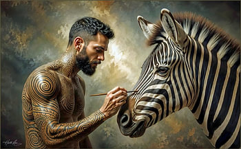 Zebra Painting-Surreal– Tattoo Artist Creates Zebra Stripes | Fine Art Print