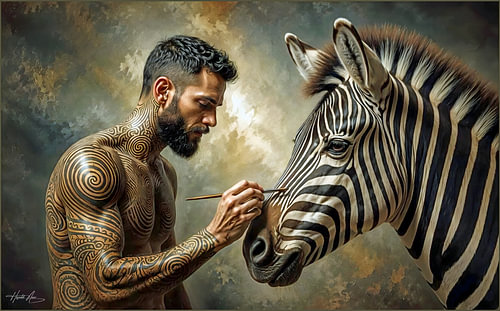 Zebra Painting – Surreal – Tattoo Artist Creates Zebra Stripes | Fine Art Print