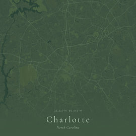 Vintage-Landkarte von Charlotte, USA von Ortsdrucke