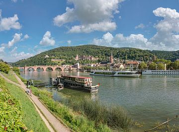 Die Alte Brücke over de rivier de Neckar, Heidelberg, Baden-Württemberg, Duitsland van Rene van der Meer