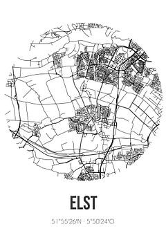 Elst (Gelderland) | Landkaart | Zwart-wit van Rezona