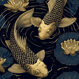 Detailreiche Koi-Fische mit Lotusblüten von Pixelbull Design