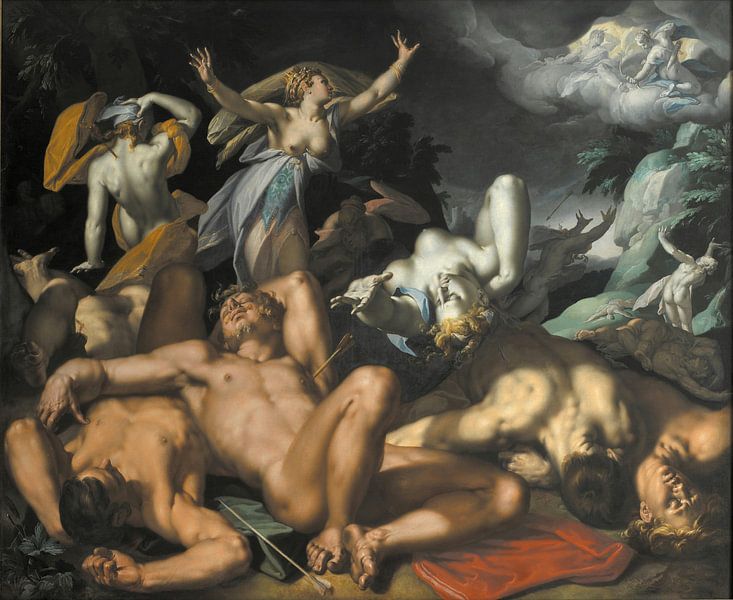 Apollo und Diana bestrafen Niobe mit der Tötung ihrer Kinder - Abraham Bloemaert, 1591 von Atelier Liesjes