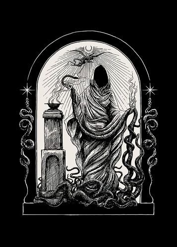 Geist, der eine Schlange hält