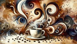 Aromawirbel um dampfende Kaffeetasse von artefacti