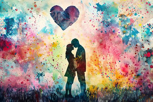 Liefde omhuld in abstracte kleuren