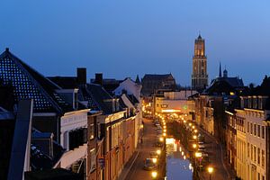 Die Plompetorengracht in Utrecht vom Dach des Moira mit Domkirche und Domturm