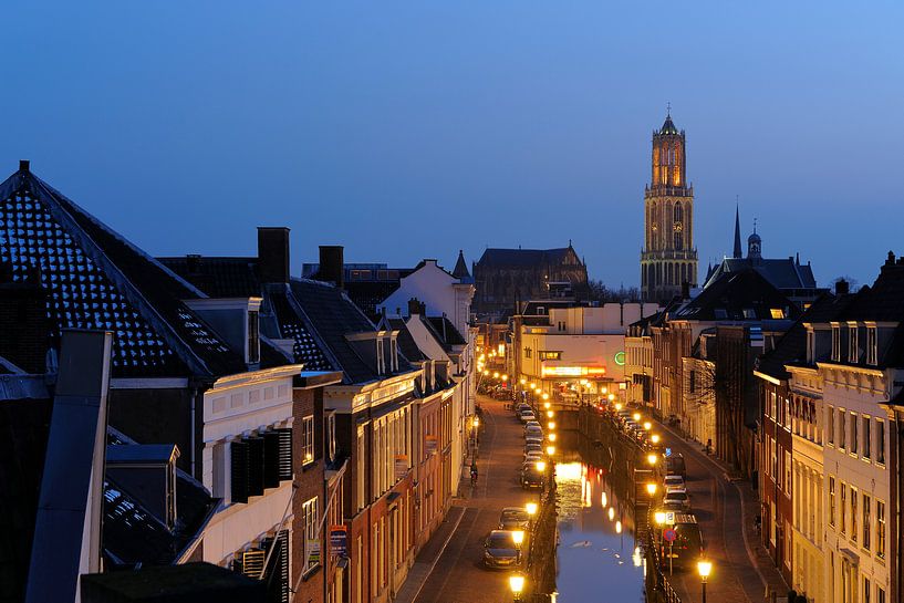 The Plompetorengracht in Utrecht from the roof of the Moira with Dom church and Dom tower by Donker Utrecht