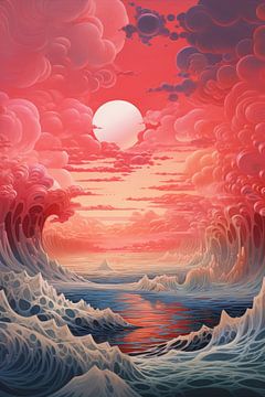 Digitaal creëerde surrealistische water golven in de zee van Art Bizarre