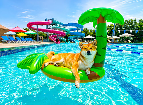 Shiba Inu op een palmblad-drijver
