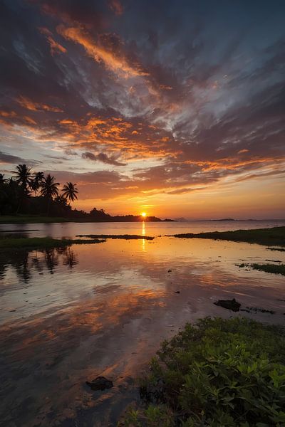 Atemberaubender Sonnenuntergang spiegelt sich im Wasser von Art & Soul Creations