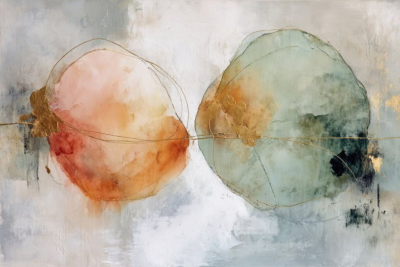Abstract Schilderij - Groen en Terracotta Rustig en Elegant van Joriali Abstract