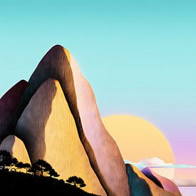 Montagnes pastel dans la lumière du matin sur Frank Heinz