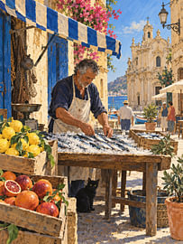 Fischmarkt in Sizilien – Sardinen und Kathedrale von Albert Klee
