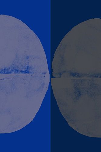 Abstracte vormen in wit, donker en kobaltblauw.