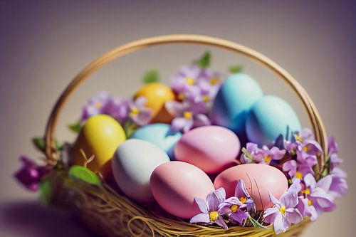 Paaseieren in een mandje schilderij, illustratie