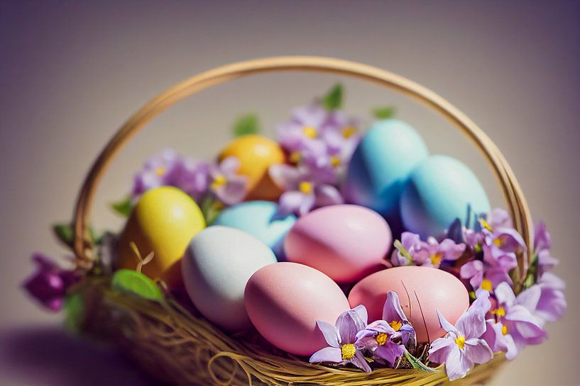 Œufs de Pâques dans un panier Peinture, illustration par Animaflora PicsStock