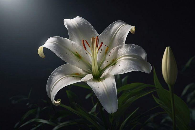 Elegante weiße Lilie mit Wassertropfen von Art & Soul Creations