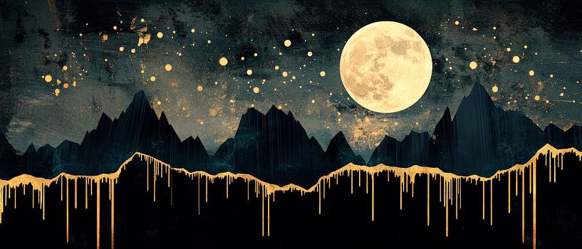Vollmond über goldenen Bergen von Poster Art Shop