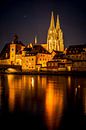 Regensburg am Abend Steinerne Brücke, Dom und Donau bei Nacht von Thilo Wagner Miniaturansicht